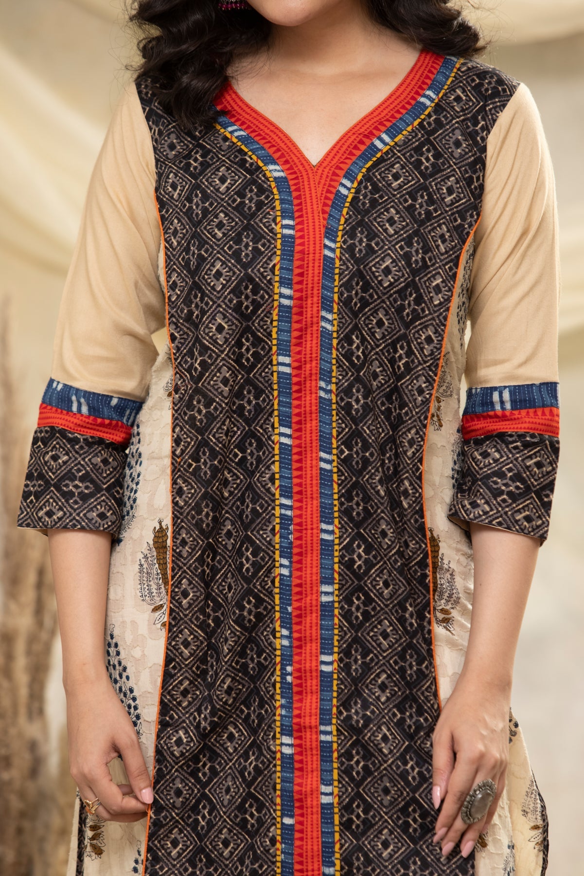 Cream Yoke Embroidered Kurta