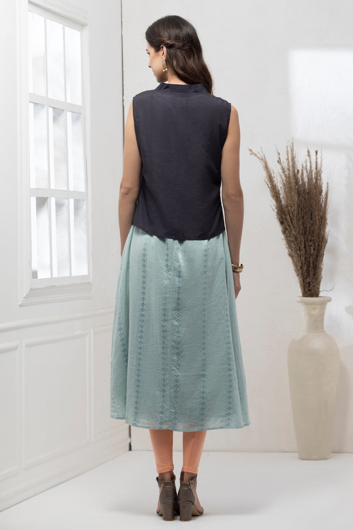 Blue Green Embroidered Jacket Dress