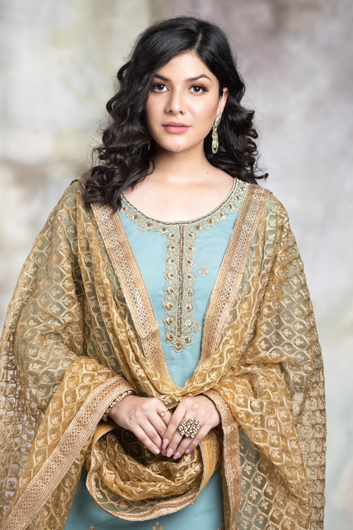 Green Embroidered Kurta & Sharara with Dupatta