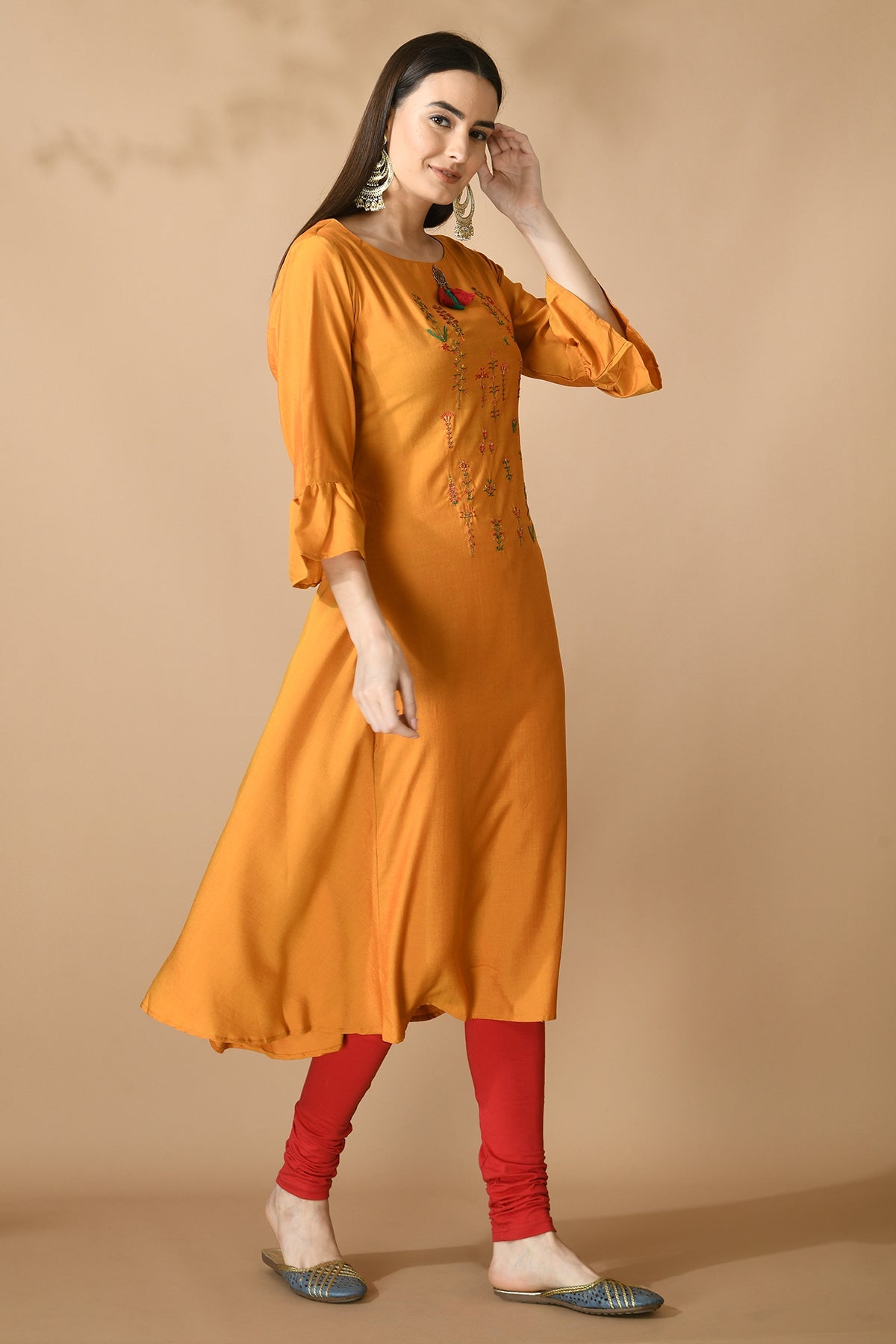 Mustard Embroidered Dress