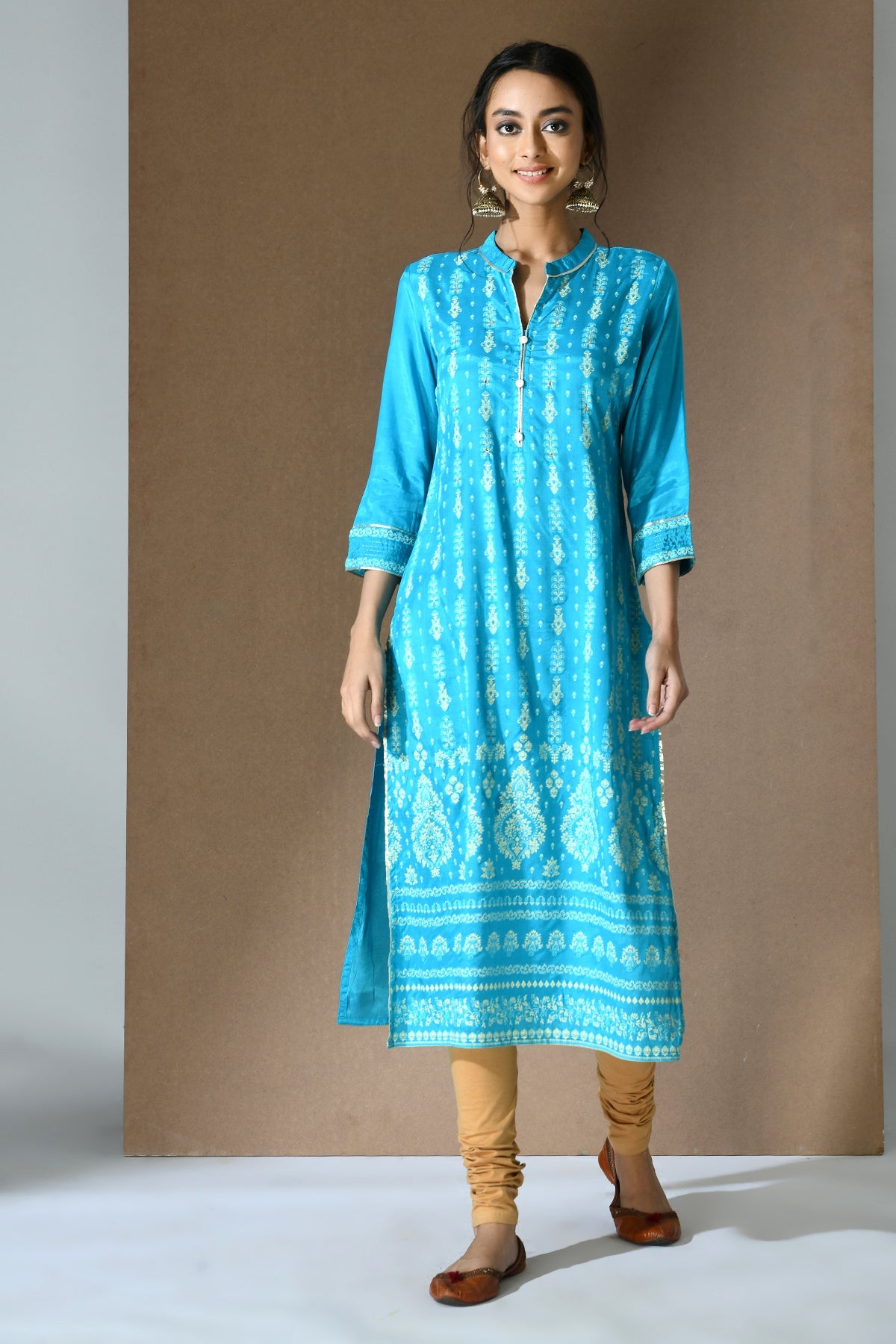 Turquoise Blue Printed Kurta