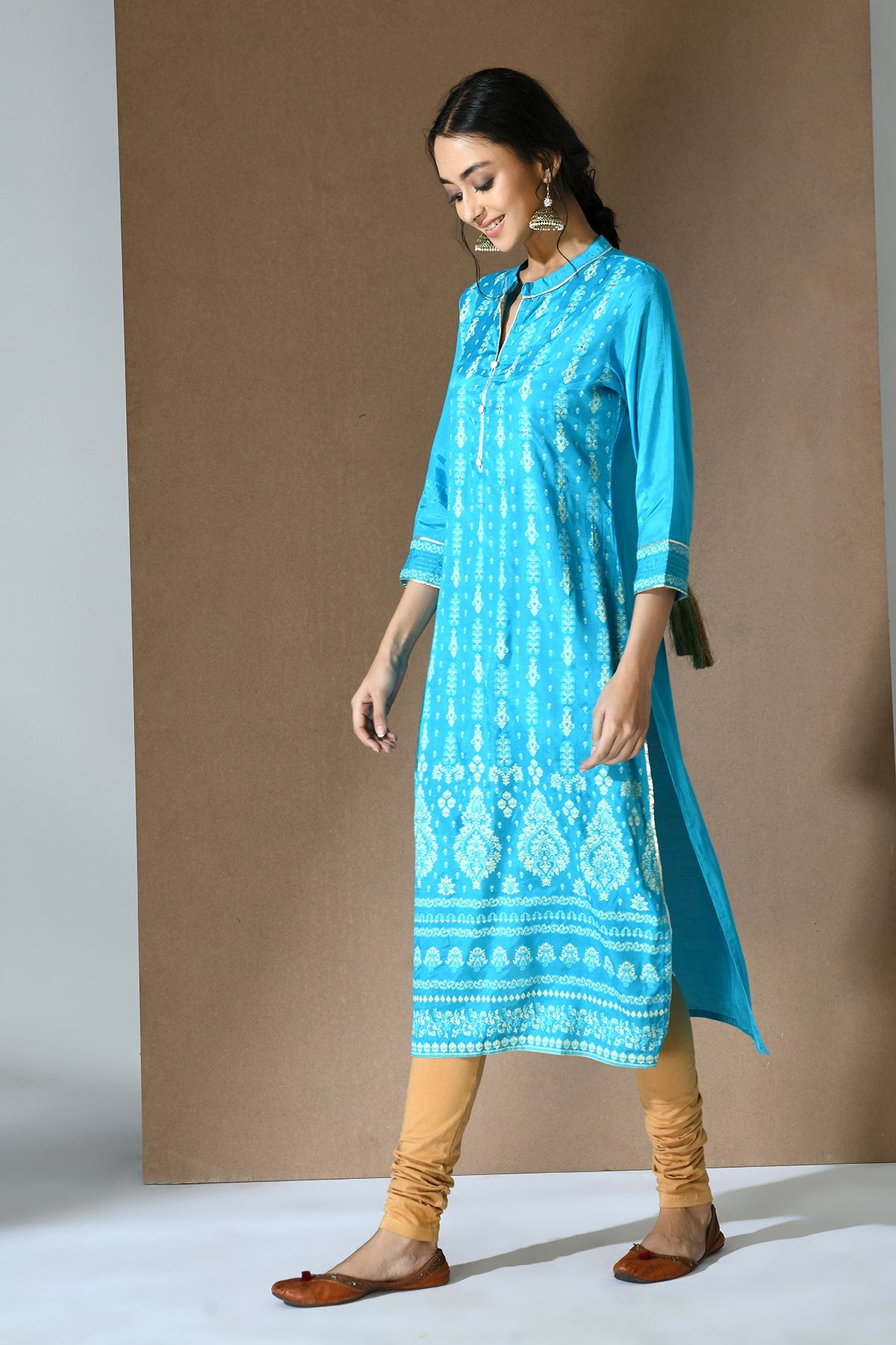 Turquoise Blue Printed Kurta