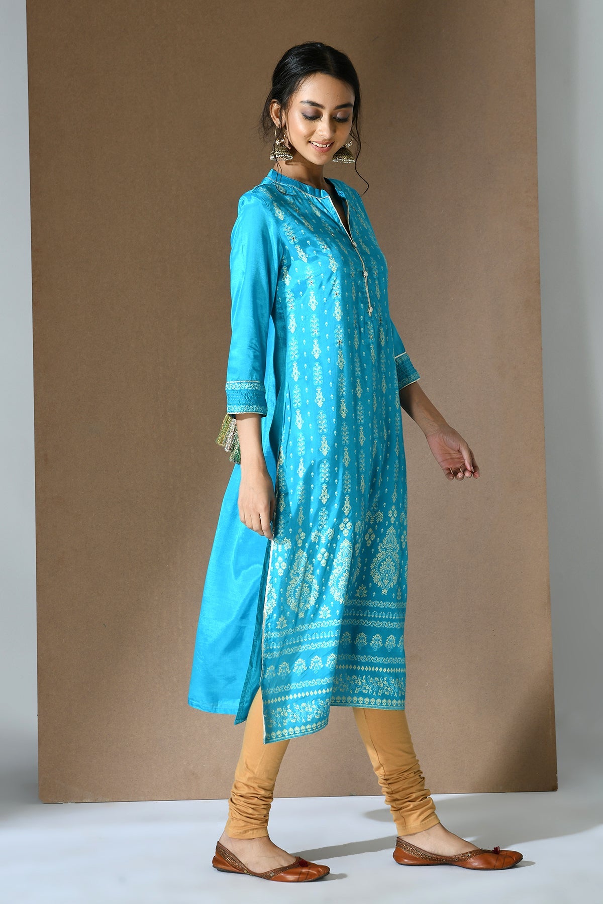 Turquoise Blue Printed Kurta