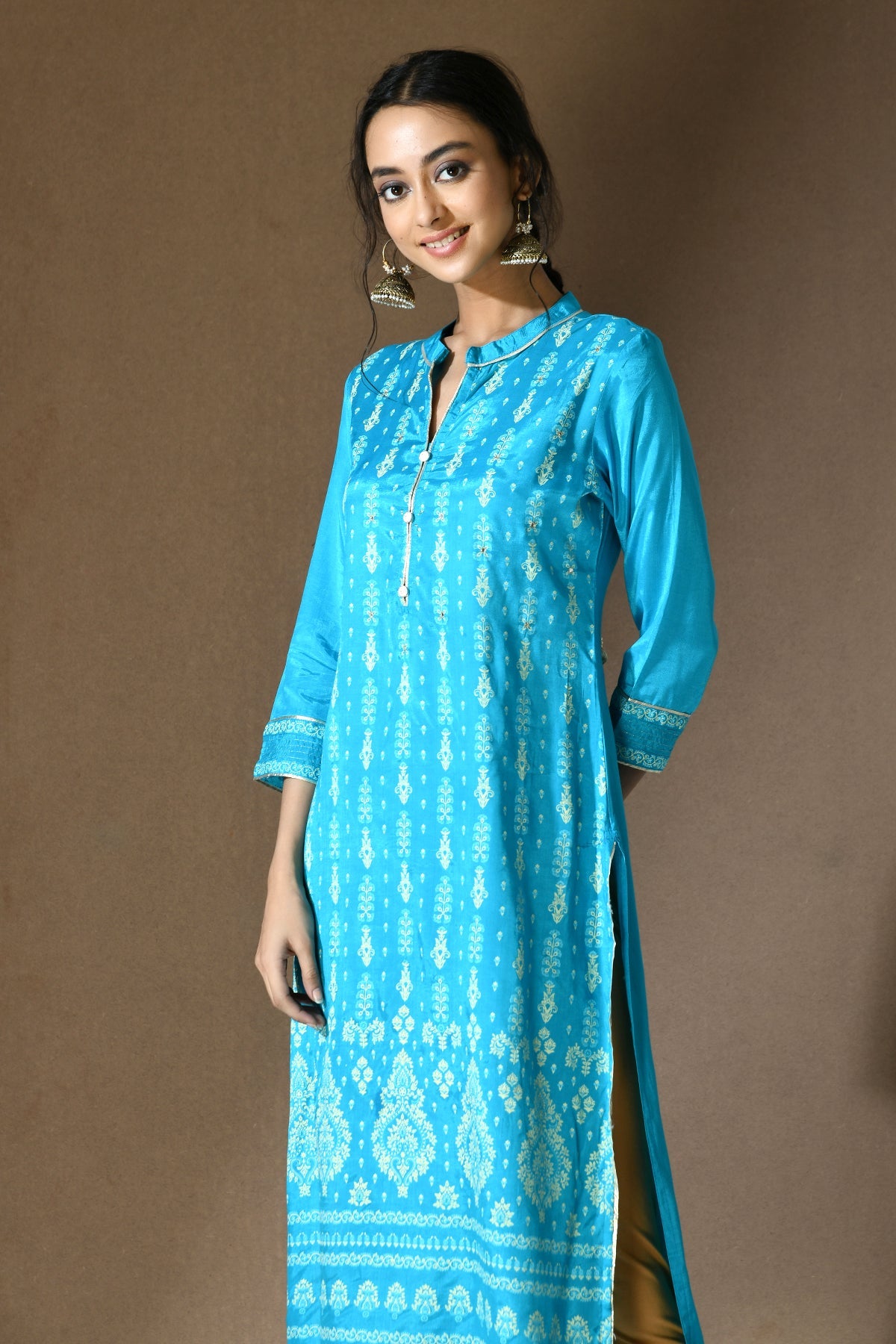 Turquoise Blue Printed Kurta