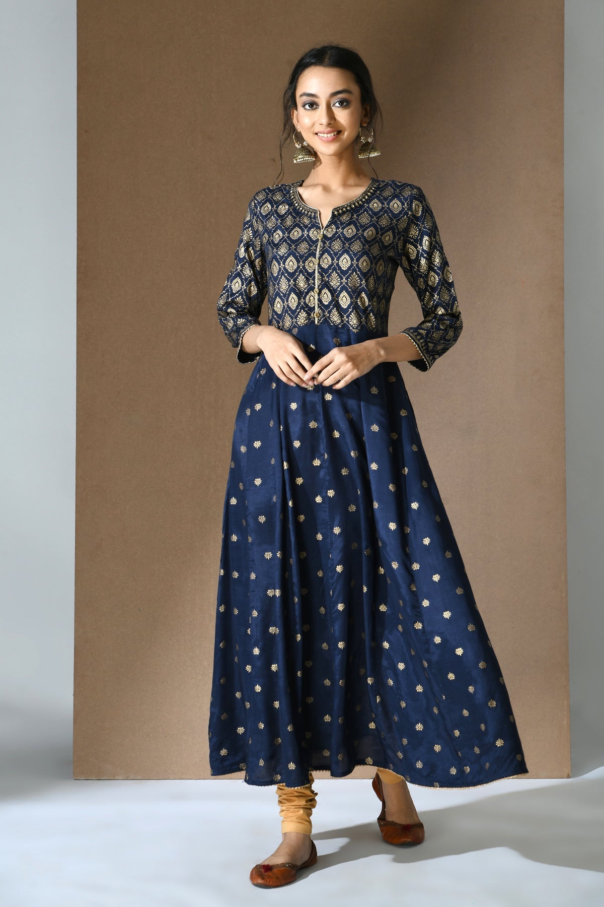 Blue Golden Printed Dress