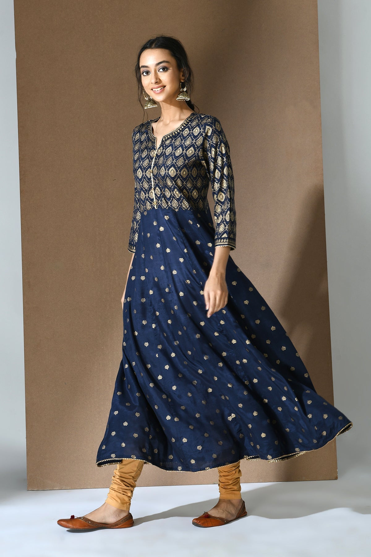 Blue Golden Printed Dress