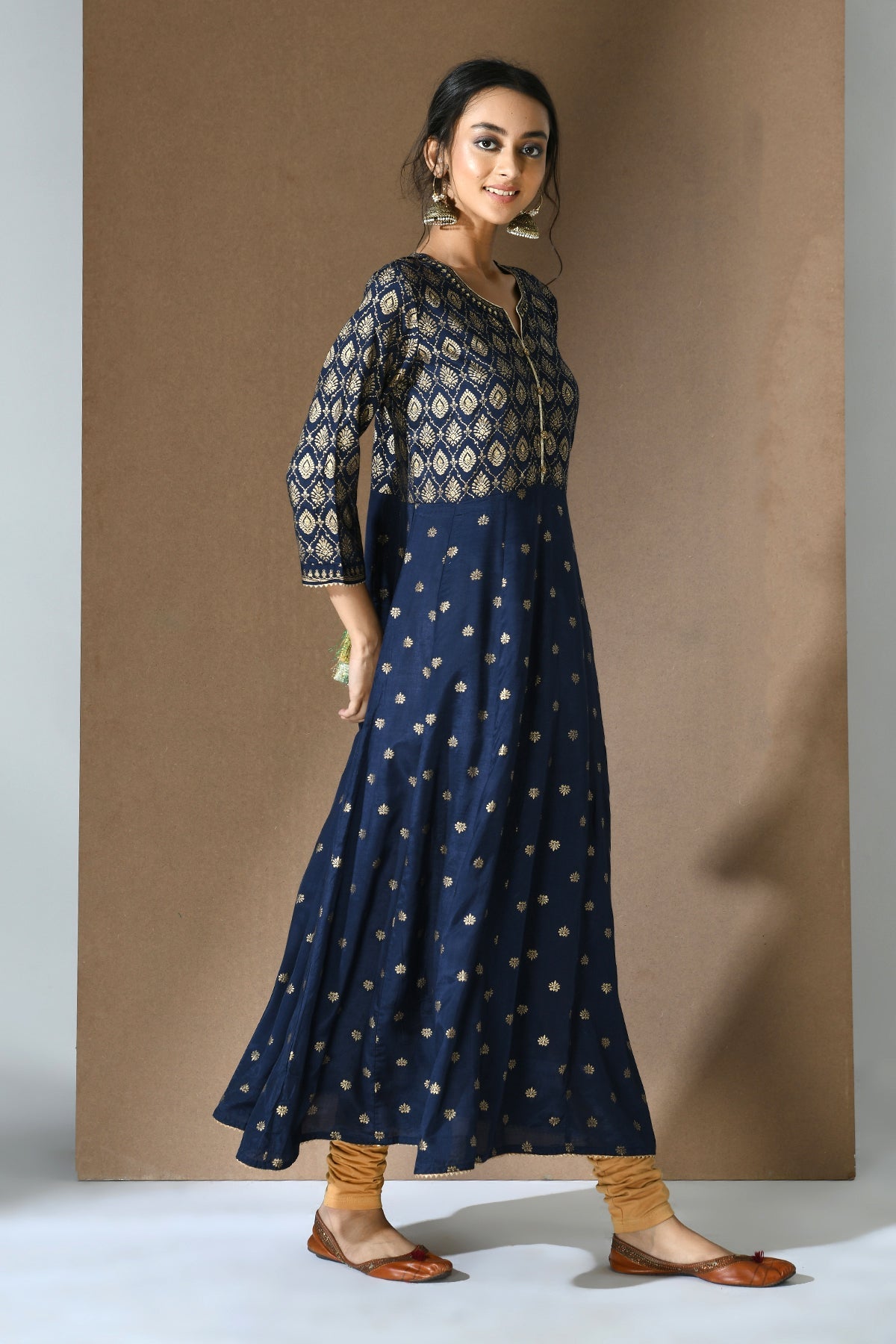 Blue Golden Printed Dress