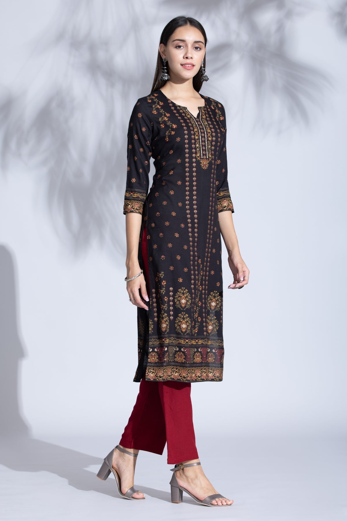 Black Straight Gold Print Kurta