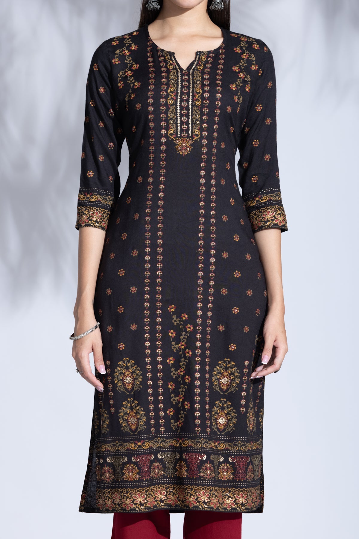 Black Straight Gold Print Kurta