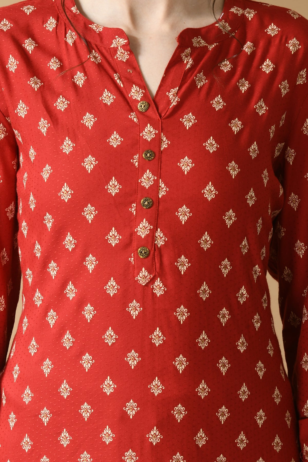 Red Printed High Low Kurta