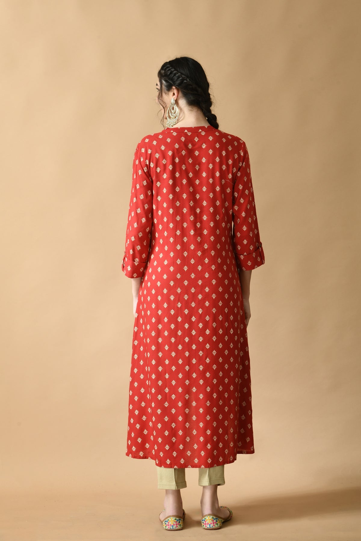 Red Printed High Low Kurta