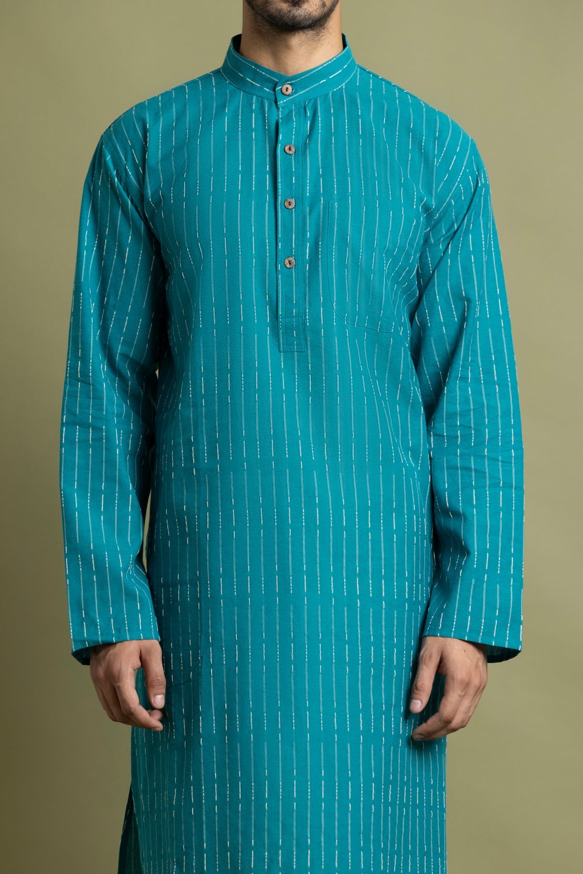 Sea Green Striped Straight Kurta