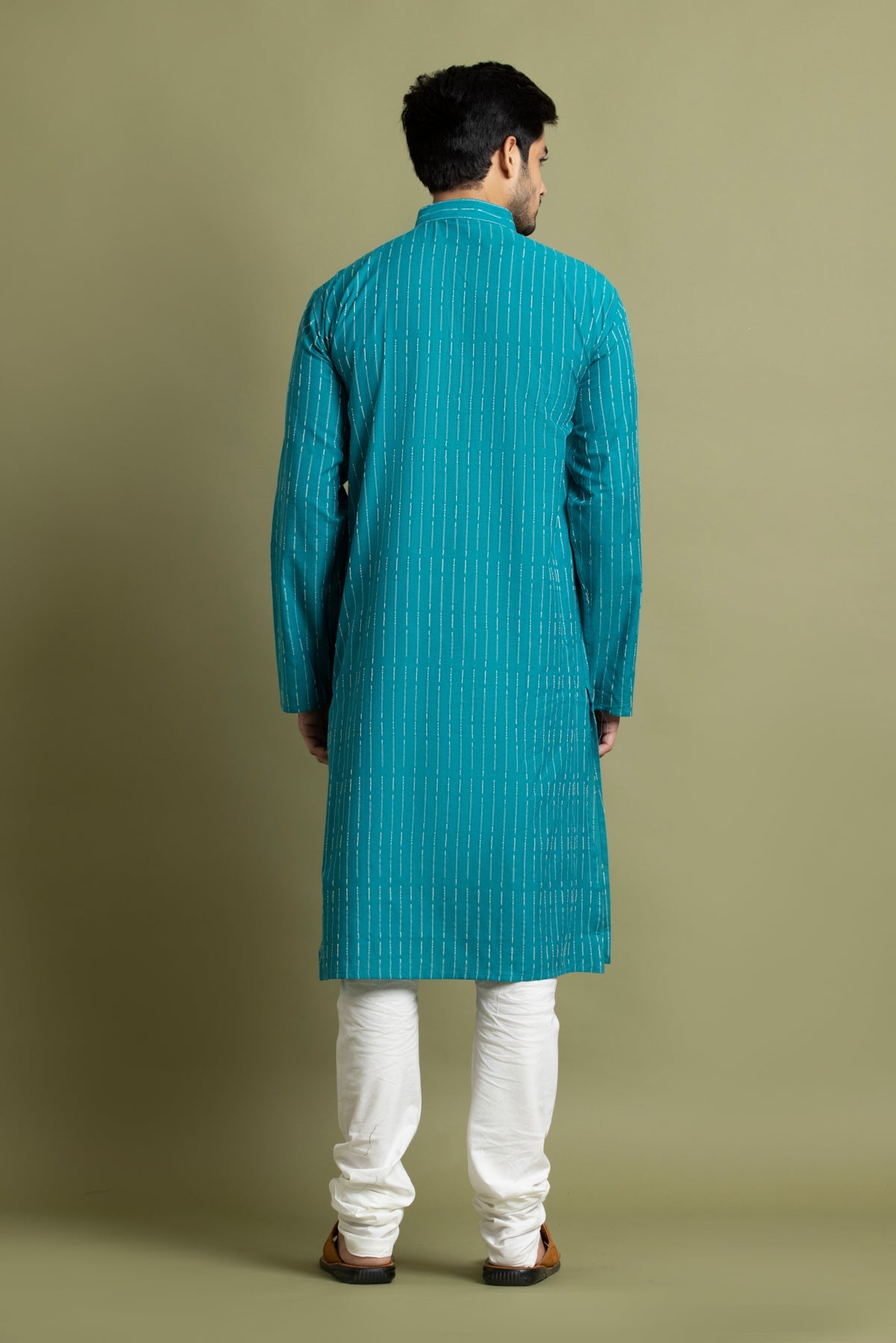 Sea Green Striped Straight Kurta