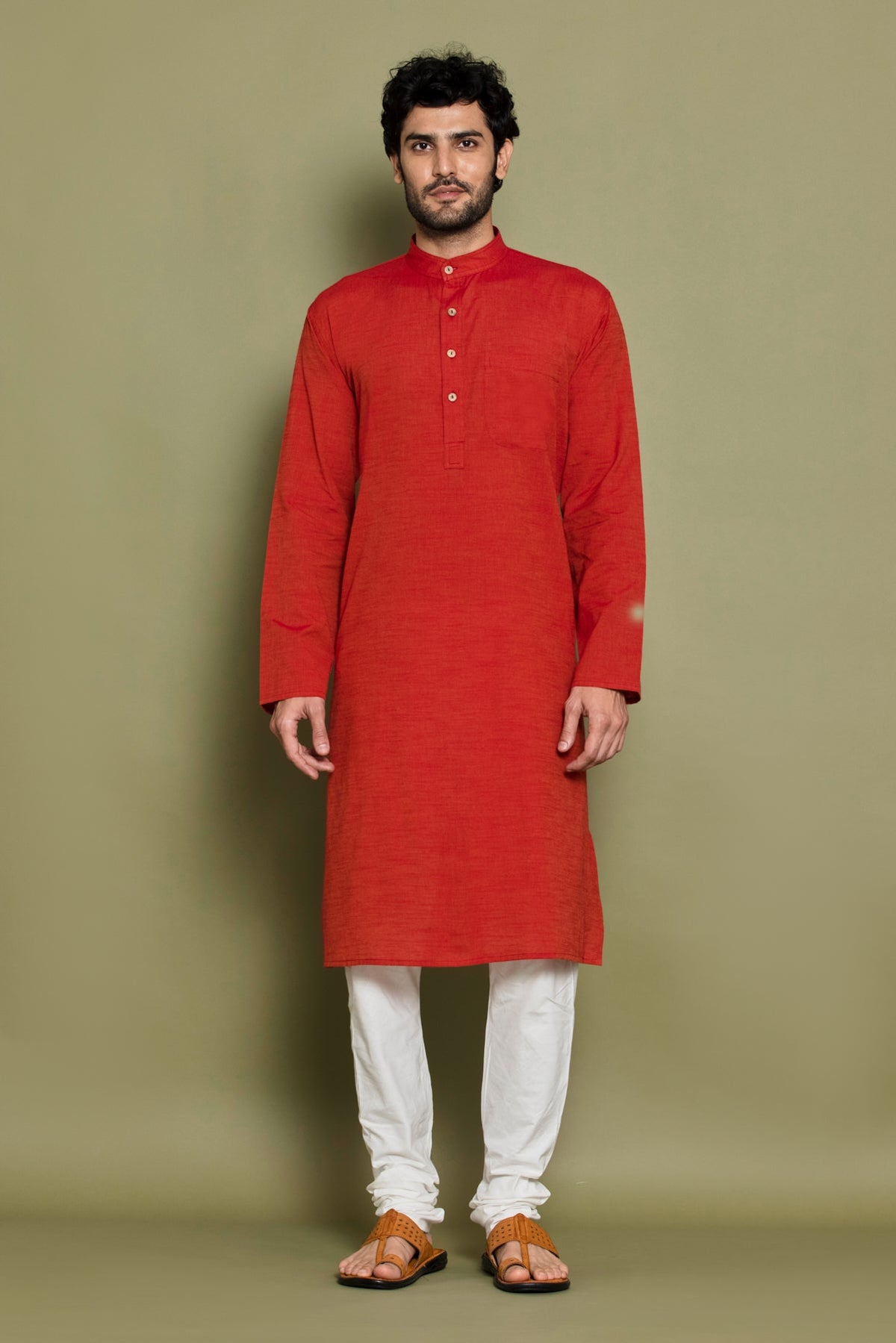 Orange Solid Kurta