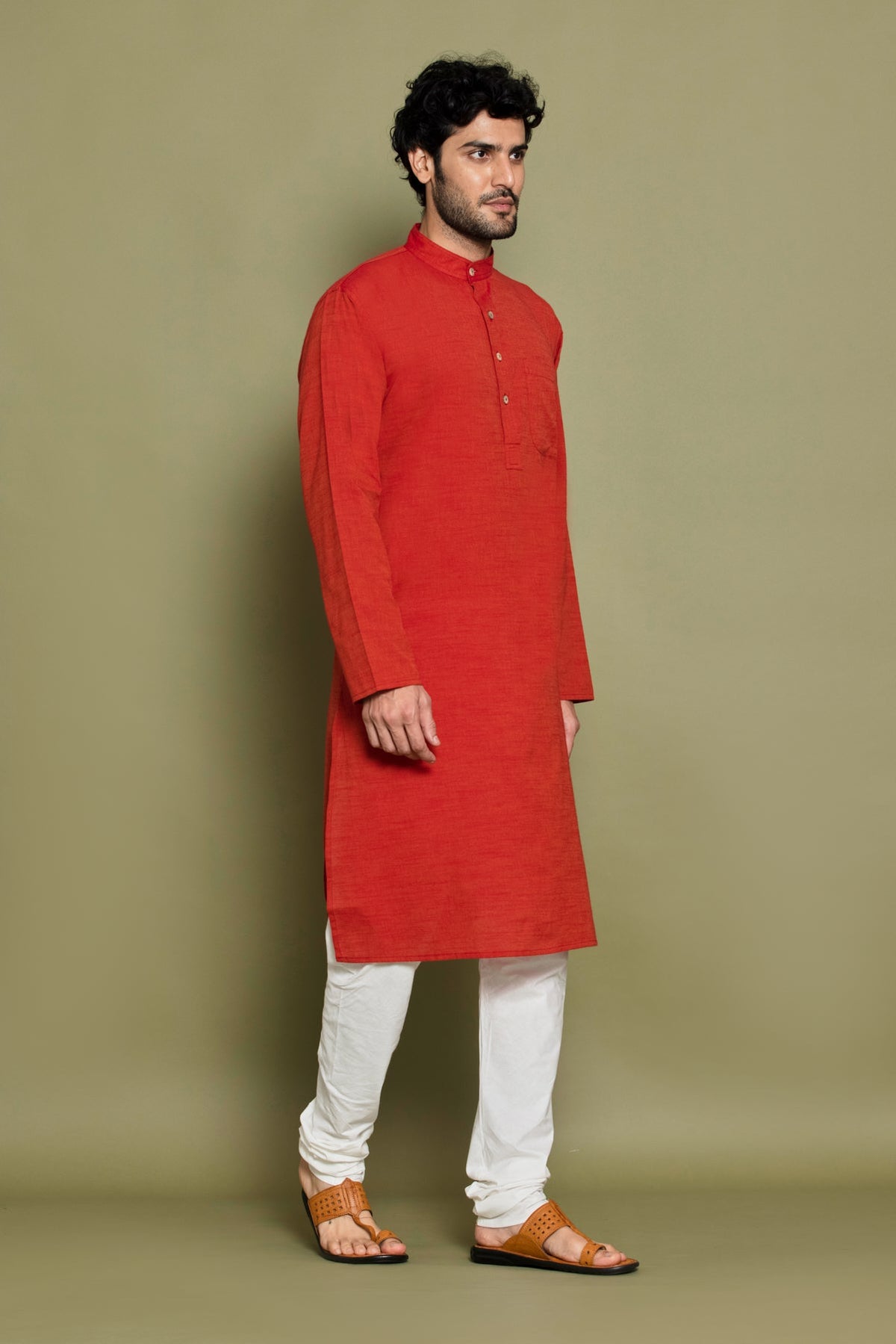 Orange Solid Kurta