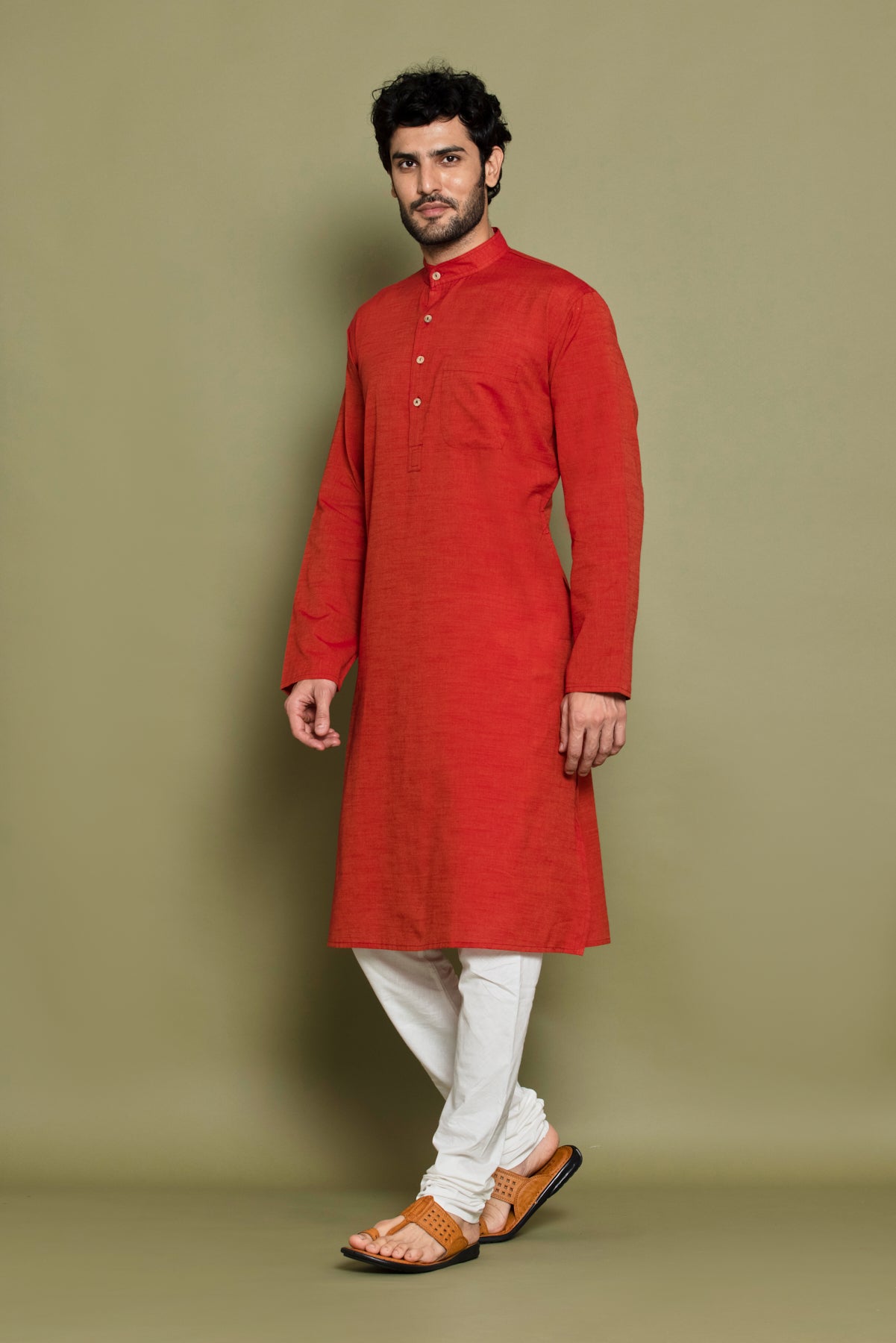 Orange Solid Kurta