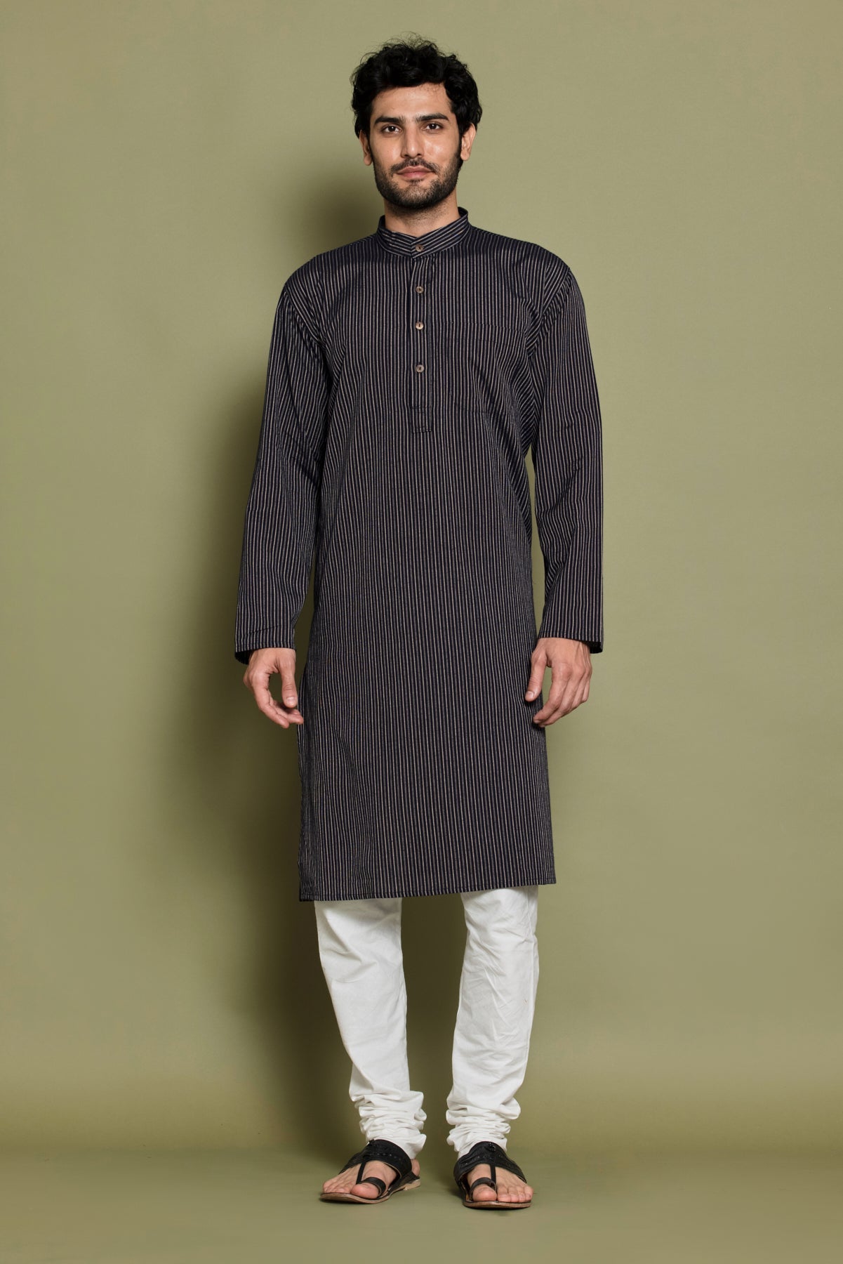 Black Beige Striped Straight Kurta