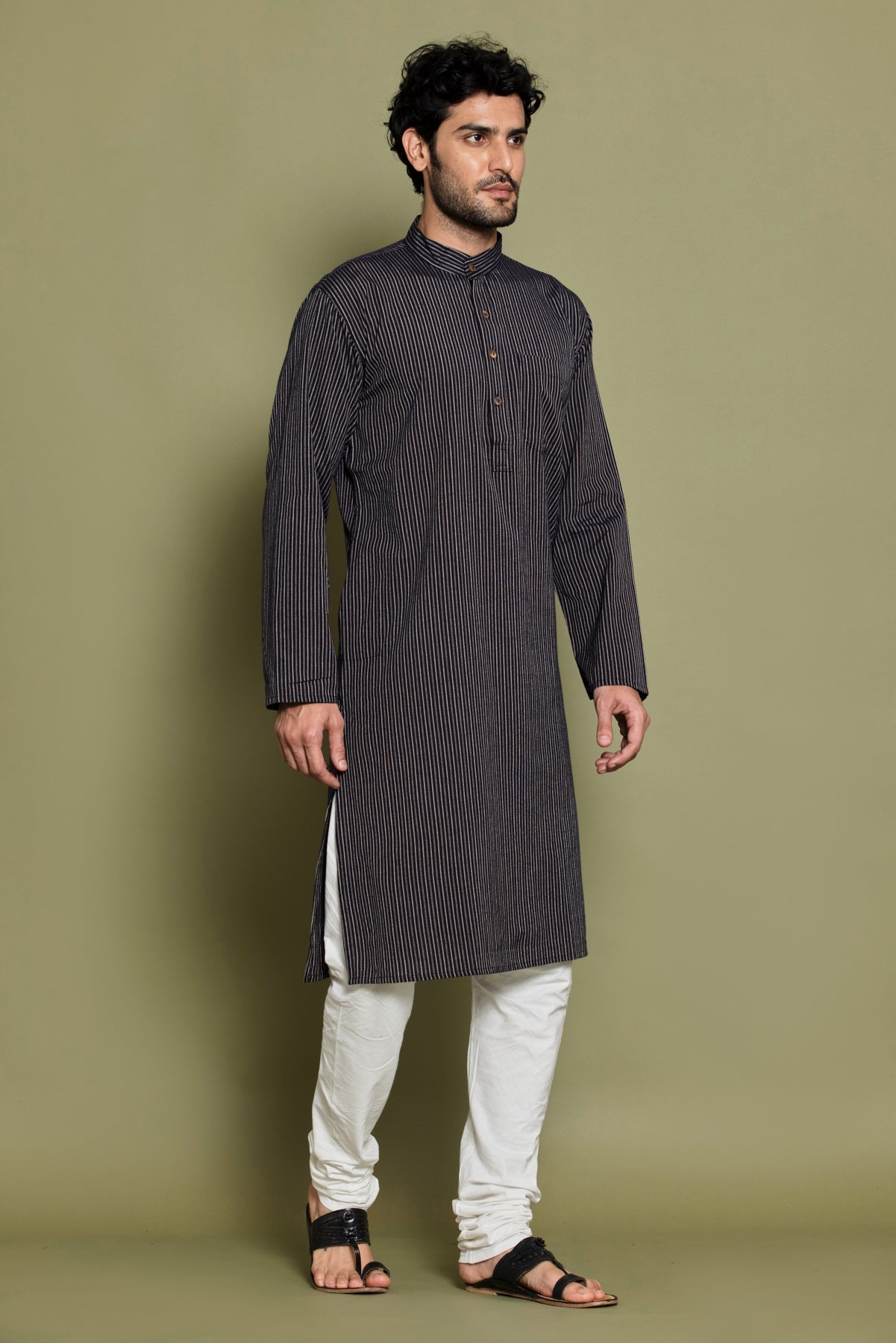 Black Beige Striped Straight Kurta