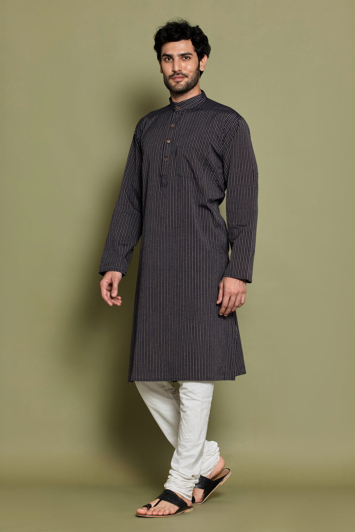 Black Beige Striped Straight Kurta
