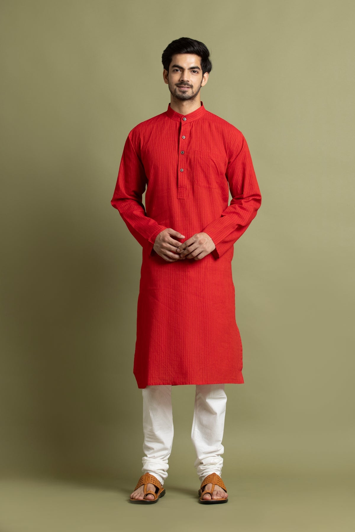 Orange Striped Straight Kurta