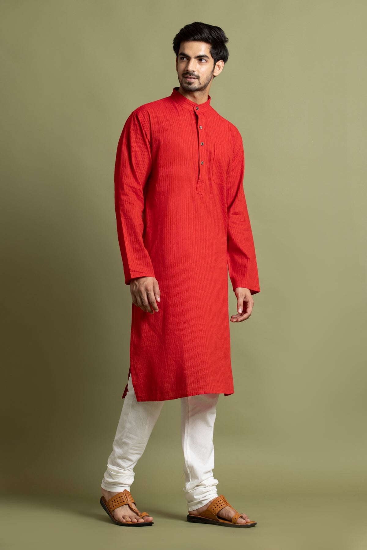 Orange Striped Straight Kurta