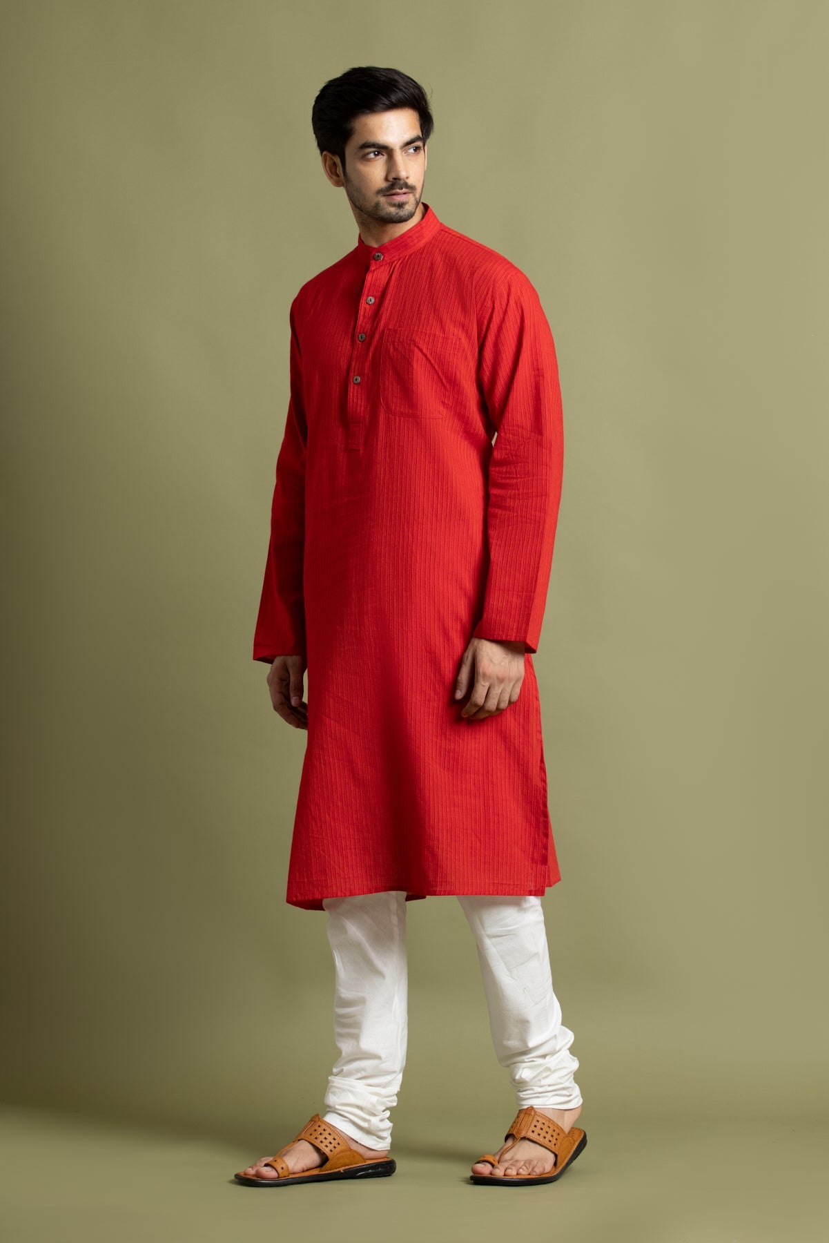 Orange Striped Straight Kurta
