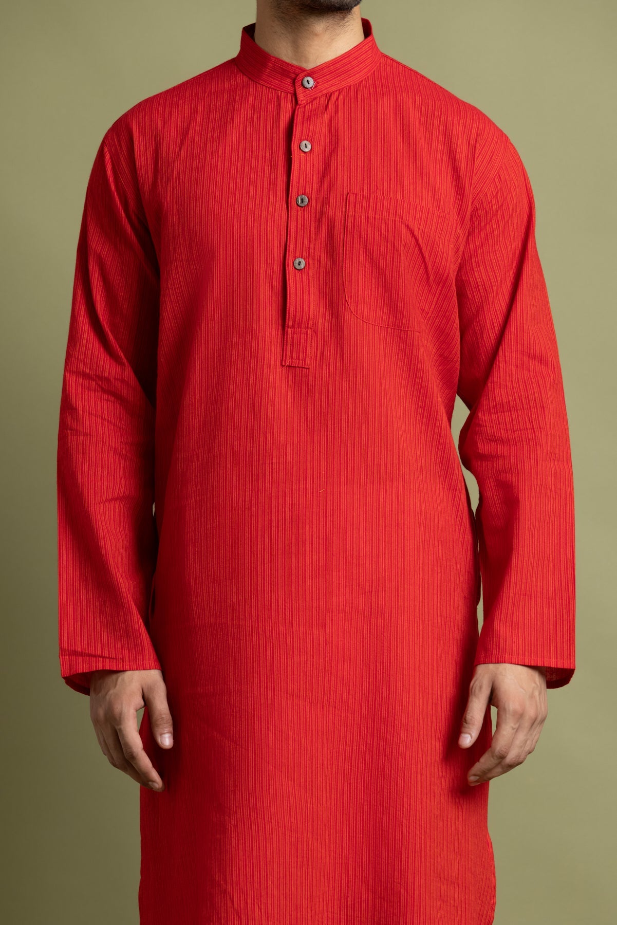 Orange Striped Straight Kurta
