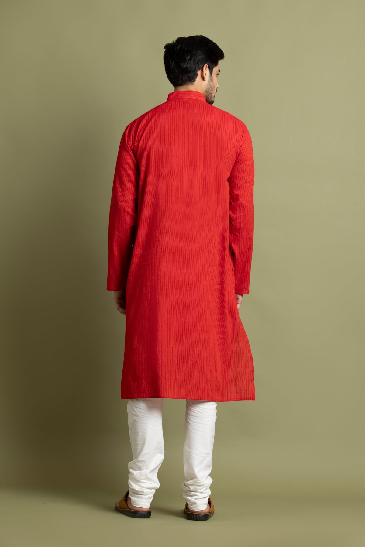 Orange Striped Straight Kurta
