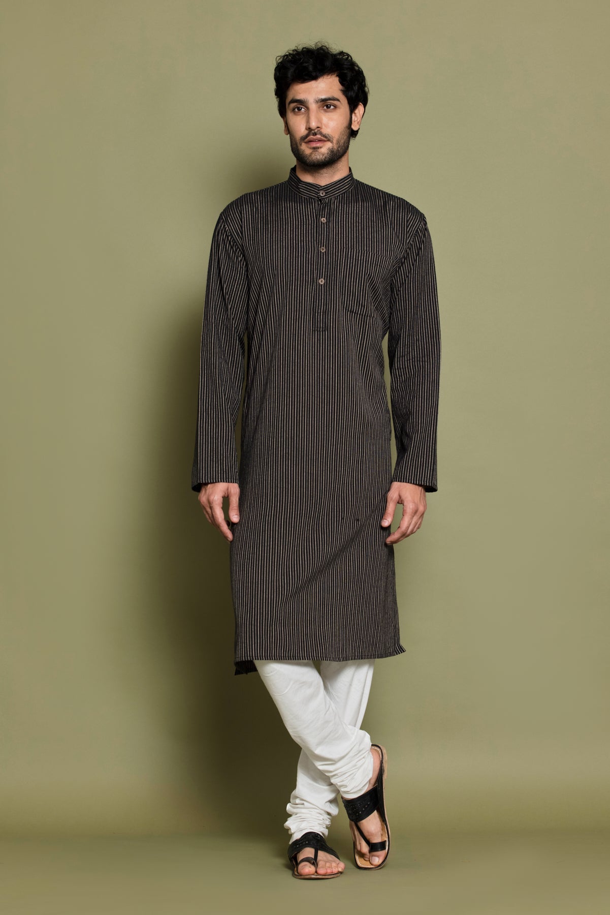 Black Striped Straight Kurta