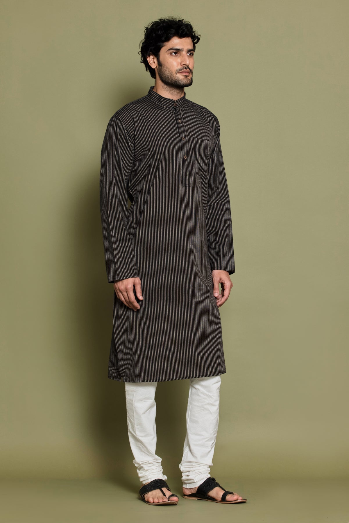 Black Striped Straight Kurta