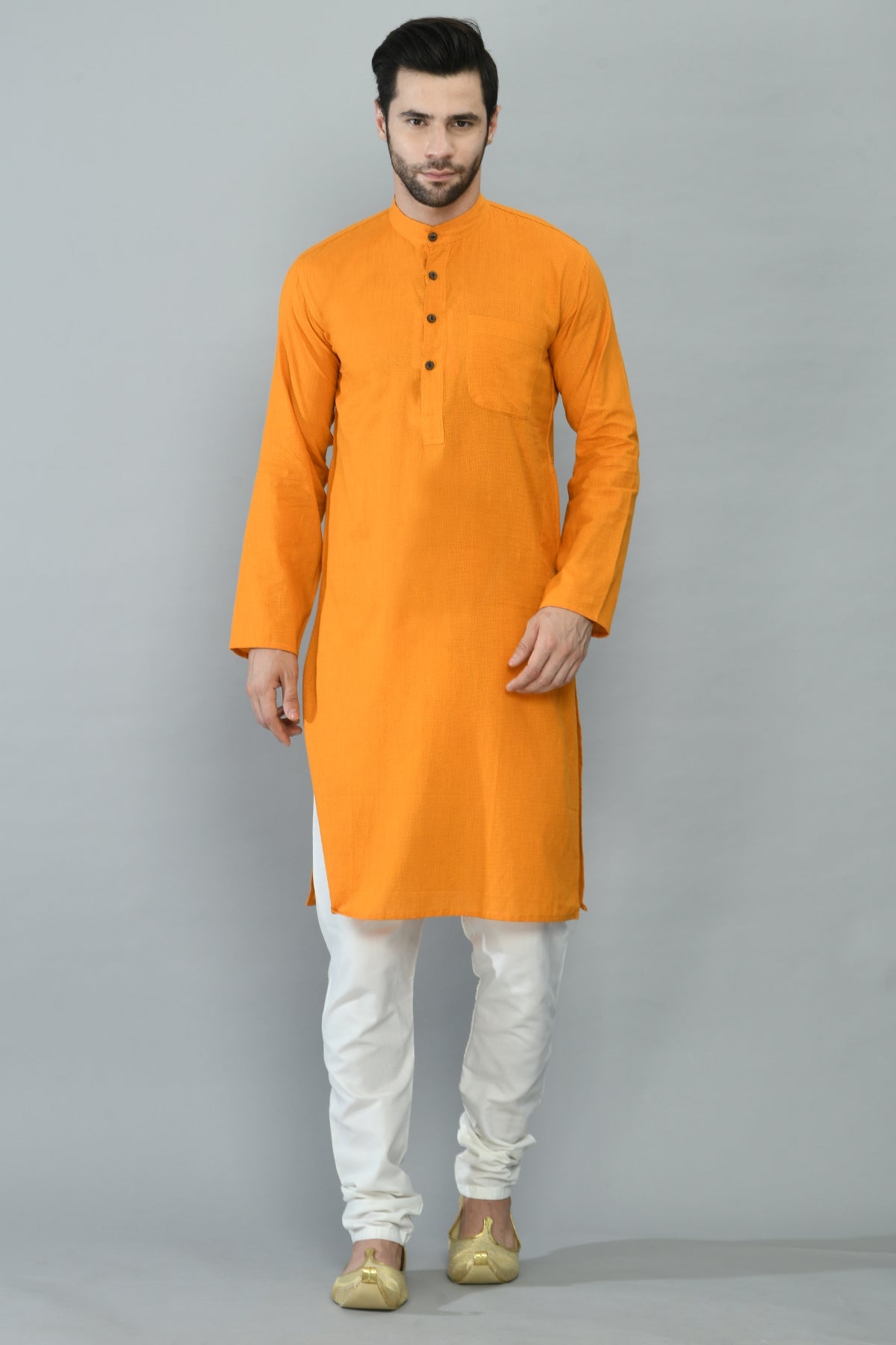 Mustard Yellow Self-Checked Straight Kurta