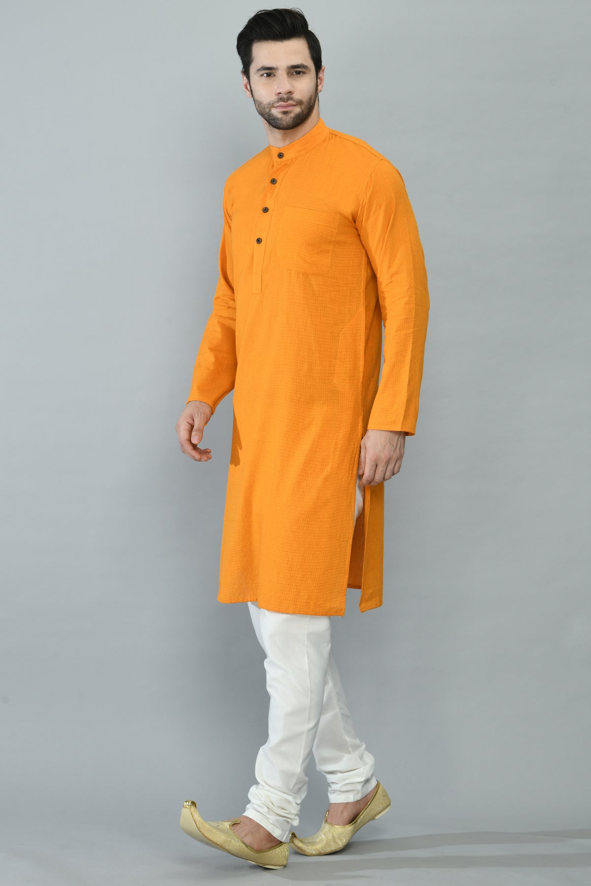 Mustard Yellow Self-Checked Straight Kurta