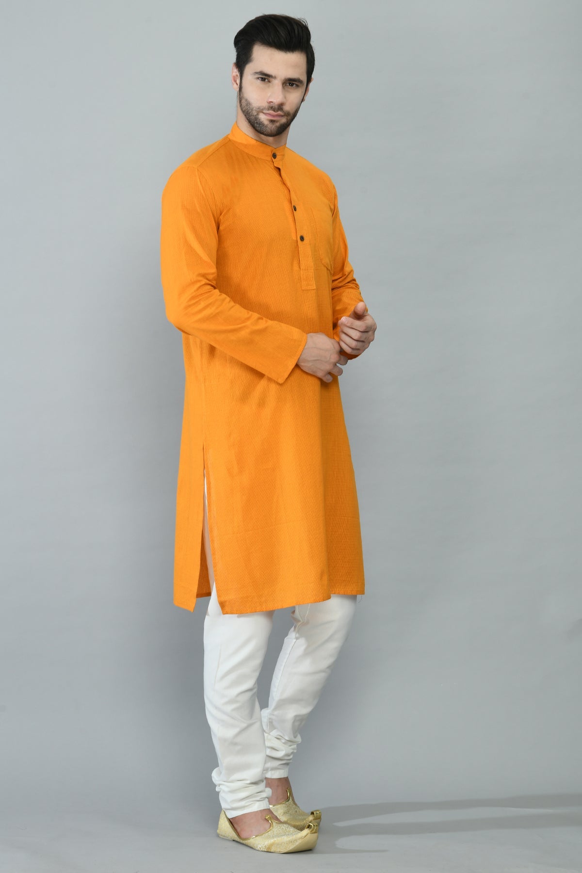 Mustard Yellow Self-Checked Straight Kurta