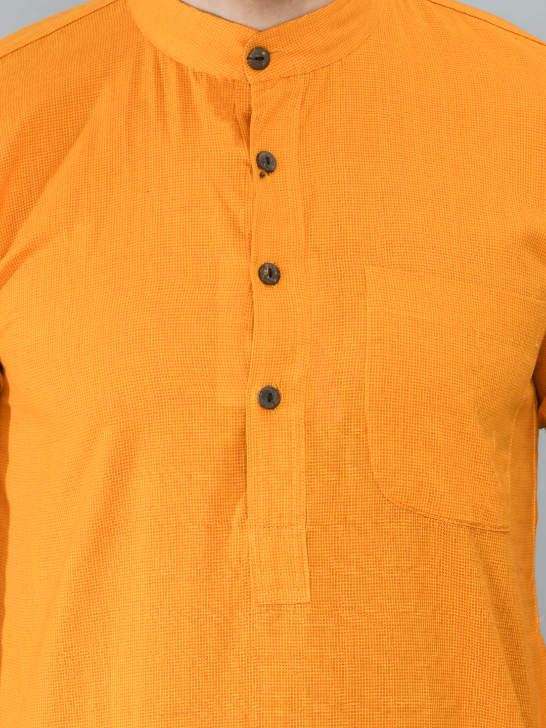 Mustard Yellow Self-Checked Straight Kurta