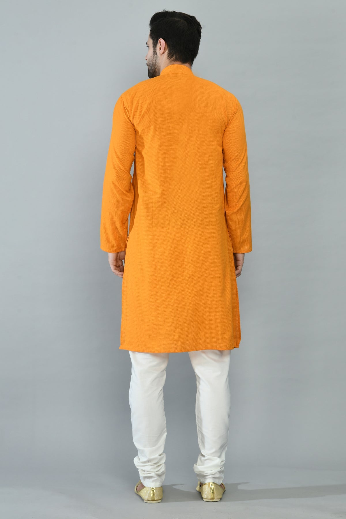 Mustard Yellow Self-Checked Straight Kurta