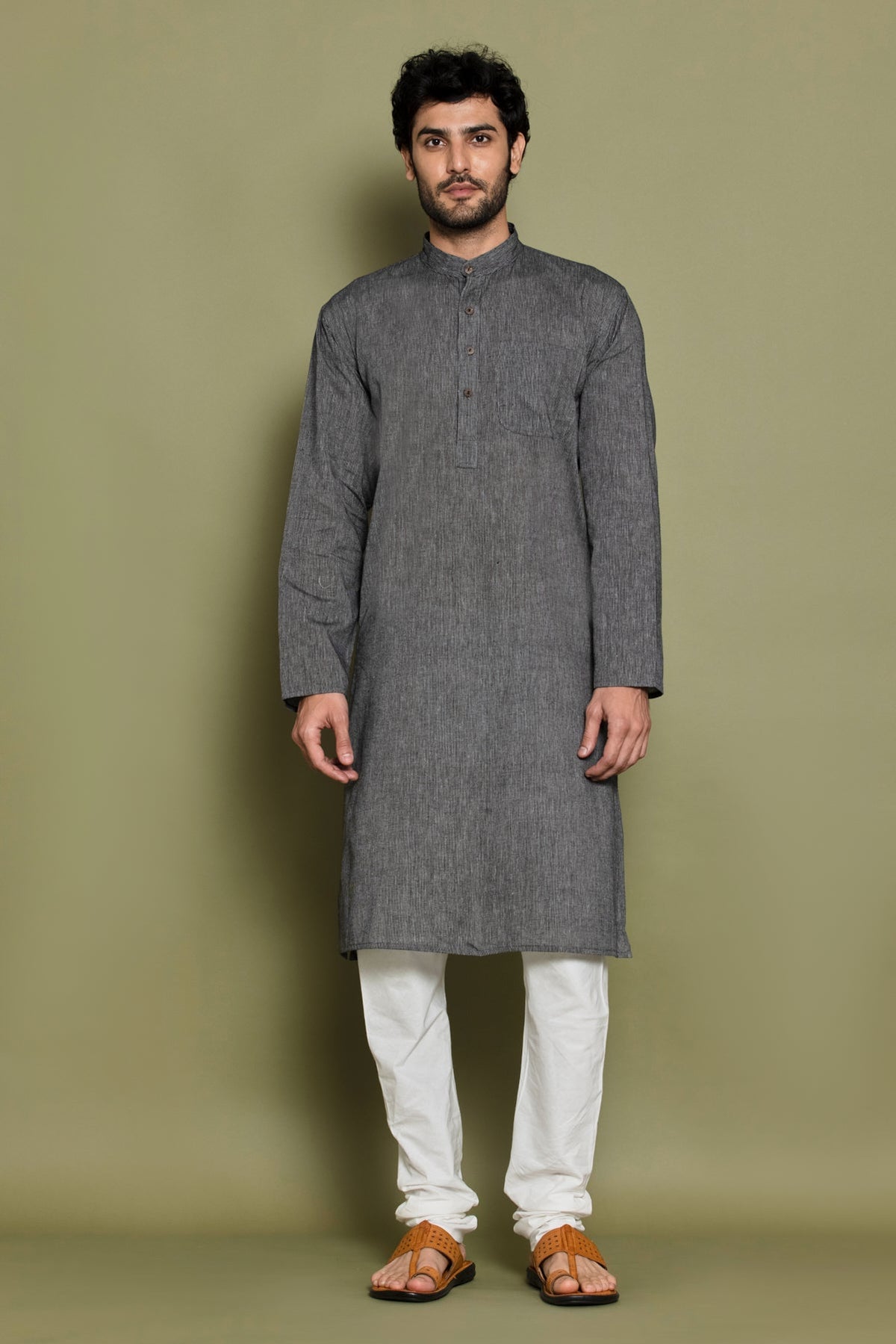 Grey Cotton Handloom Kurta