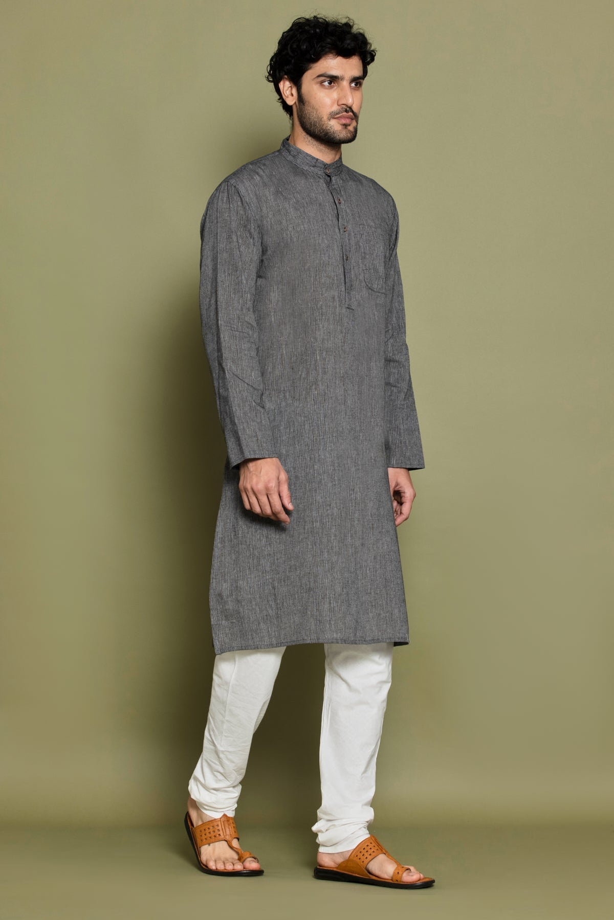 Grey Cotton Handloom Kurta
