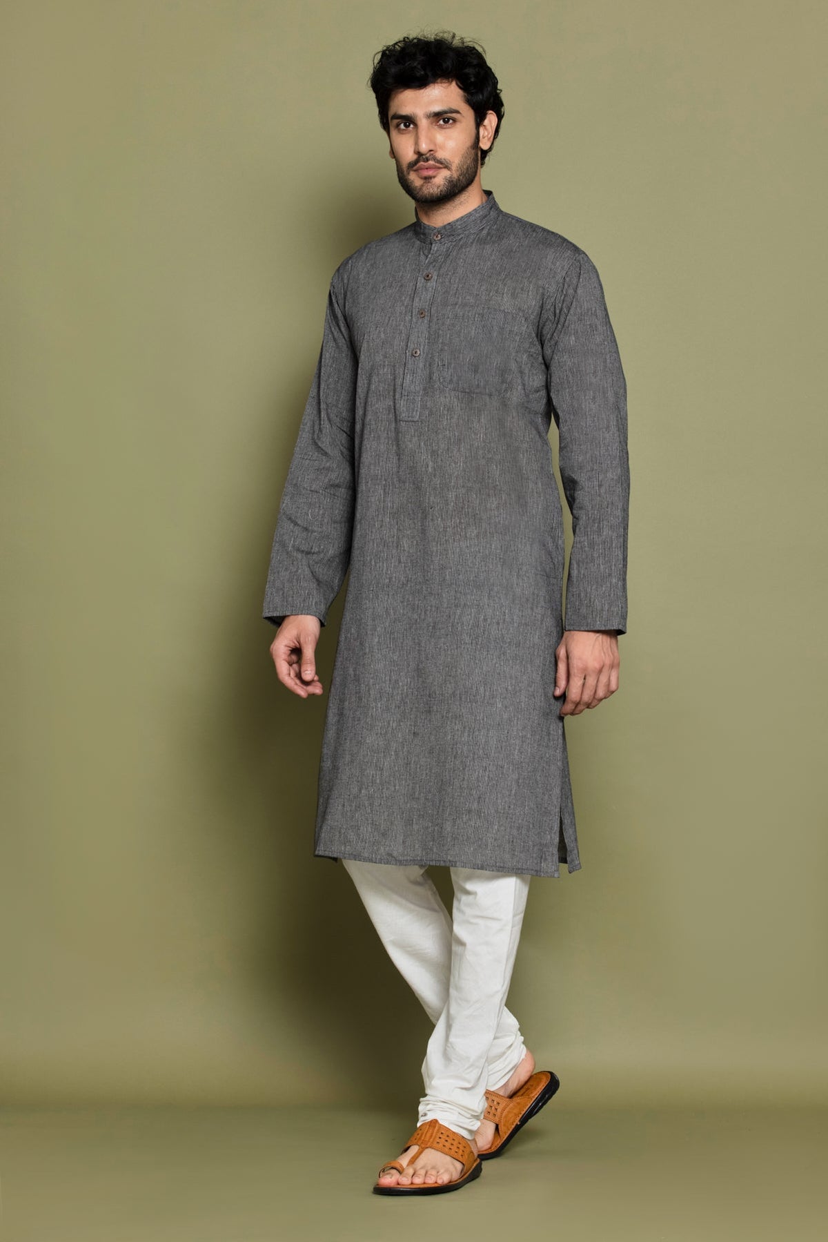 Grey Cotton Handloom Kurta