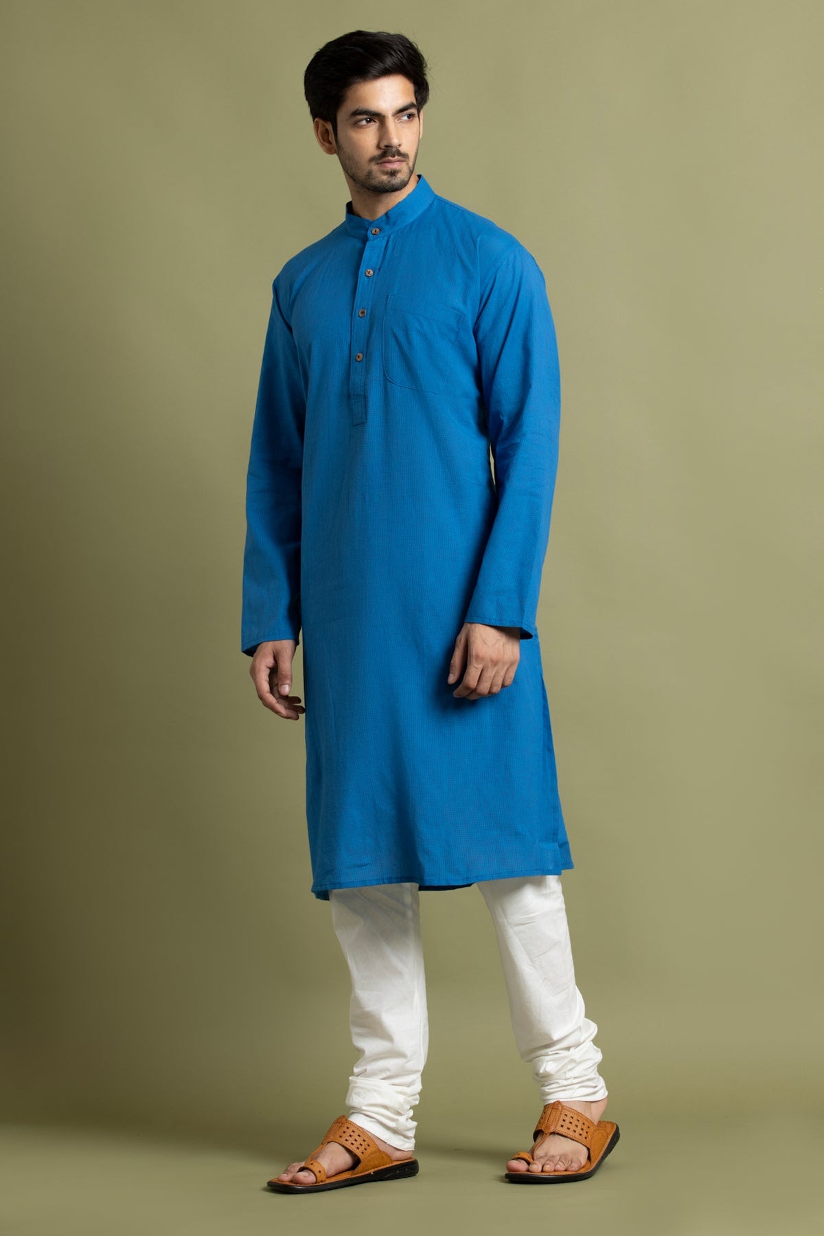 Blue Checked Straight Kurta