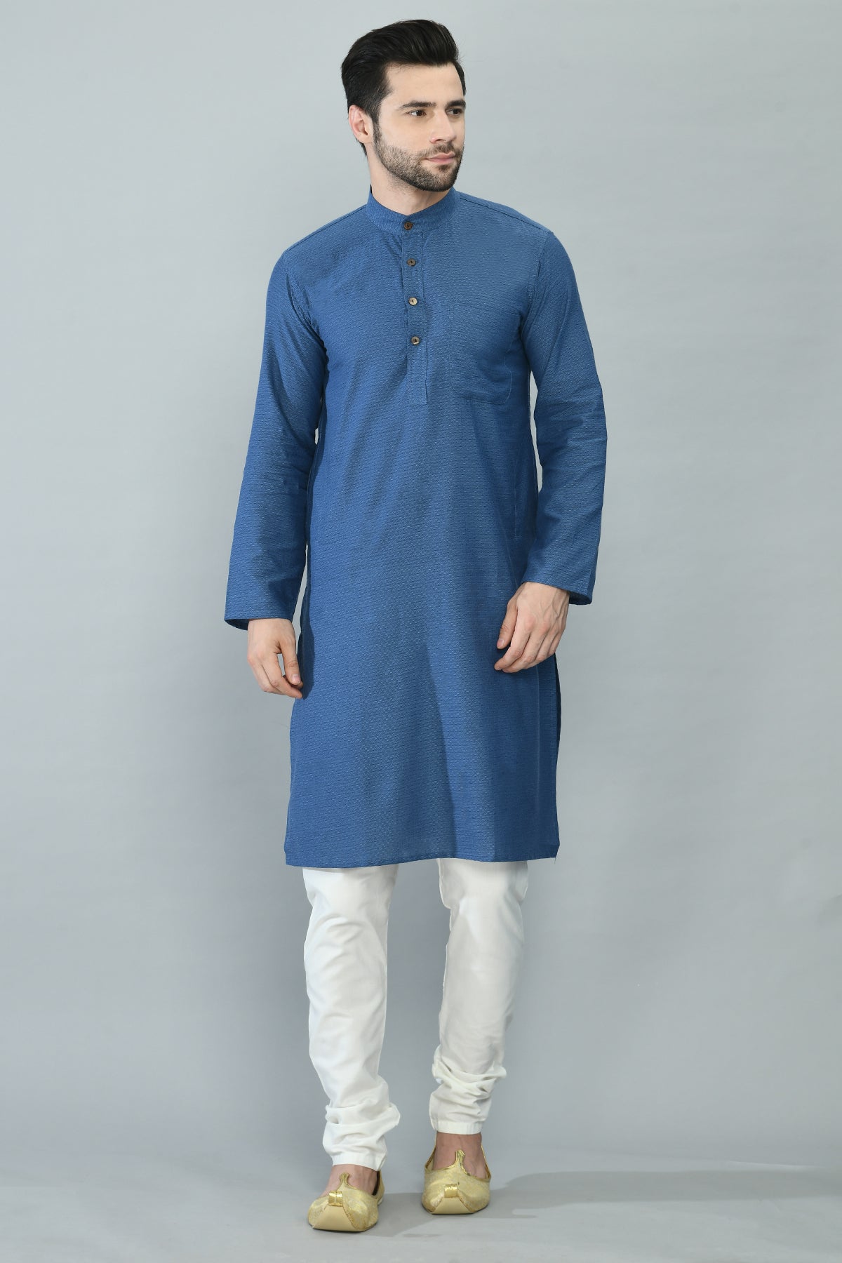 Blue Self Design Straight Kurta
