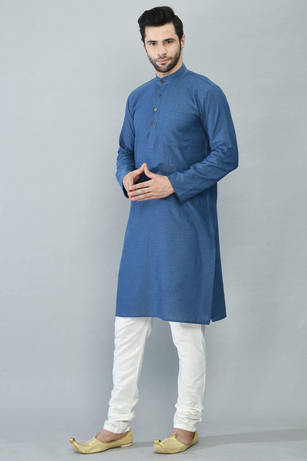 Blue Self Design Straight Kurta