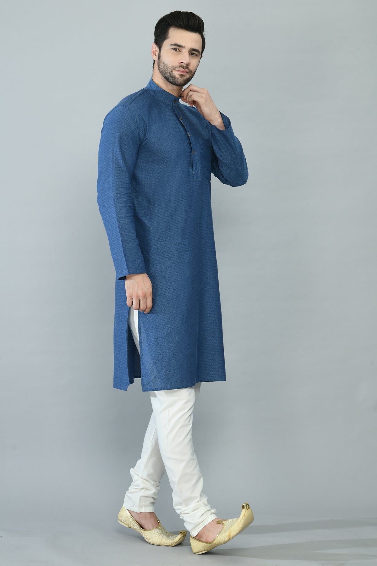 Blue Self Design Straight Kurta