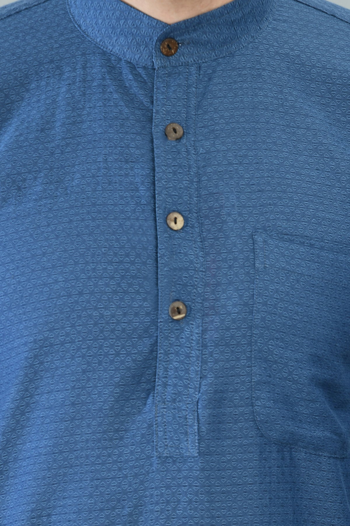Blue Self Design Straight Kurta