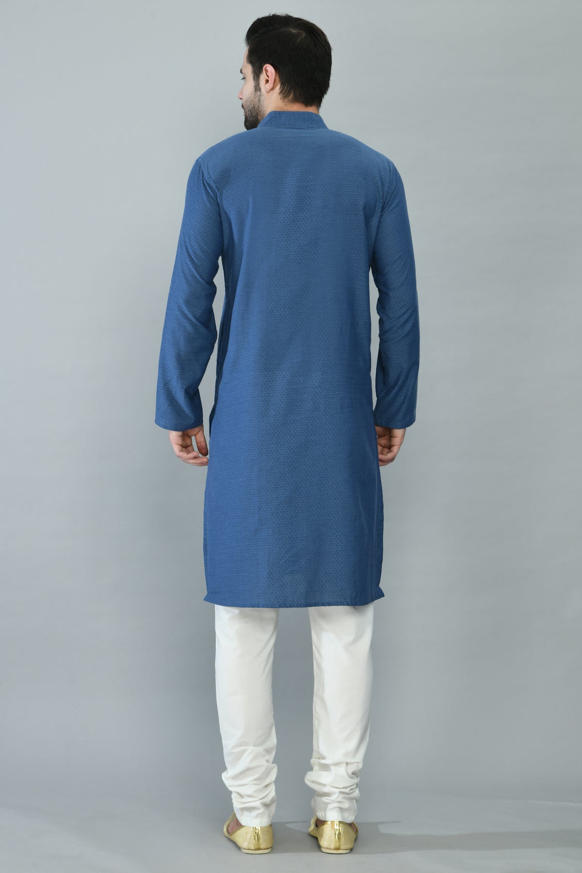 Blue Self Design Straight Kurta