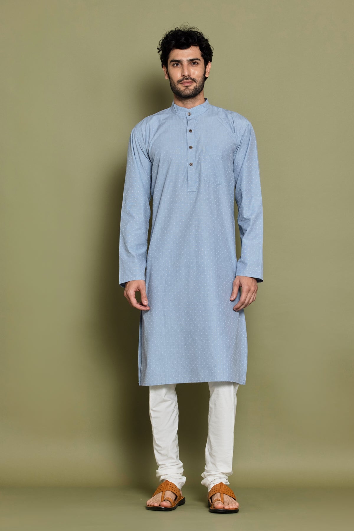 Light Blue Sky Polka Dot Printed Straight Kurta