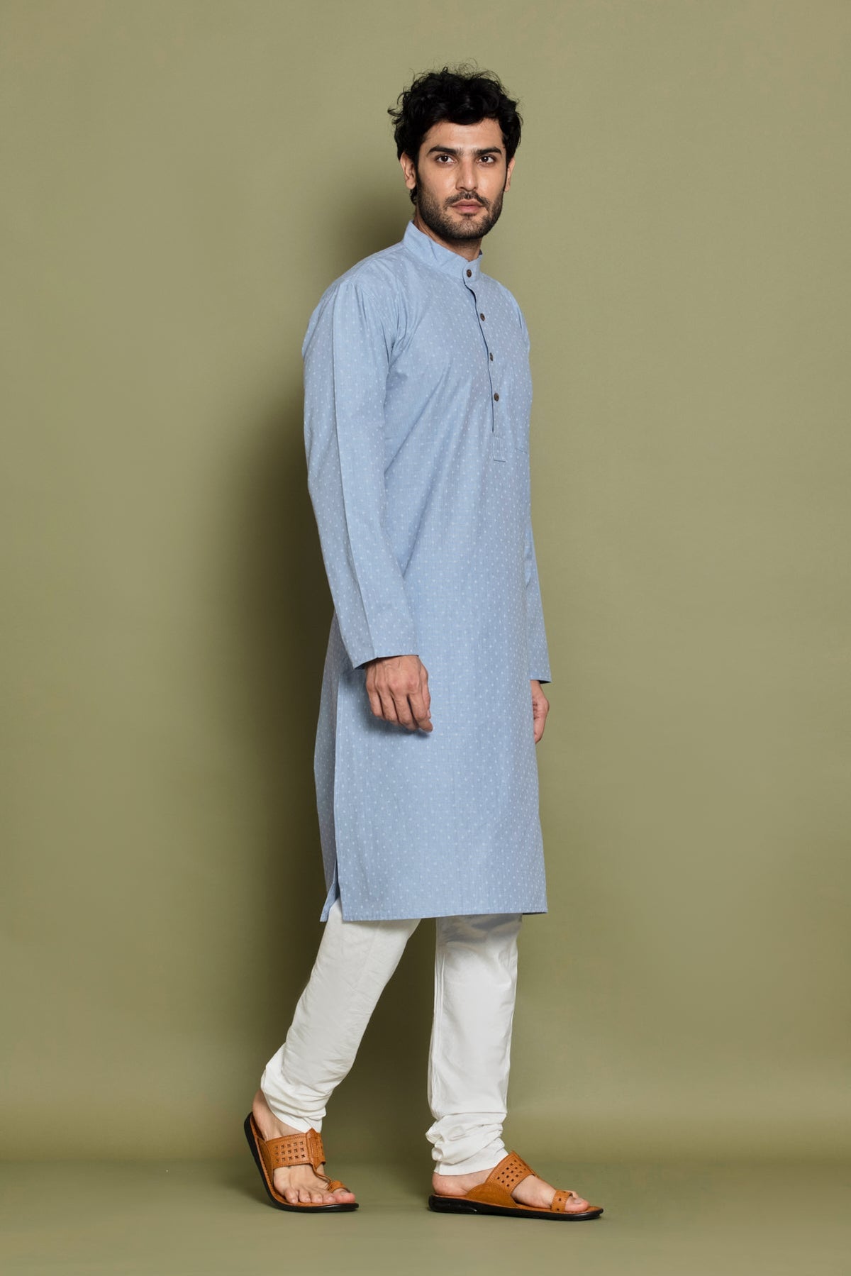 Light Blue Sky Polka Dot Printed Straight Kurta