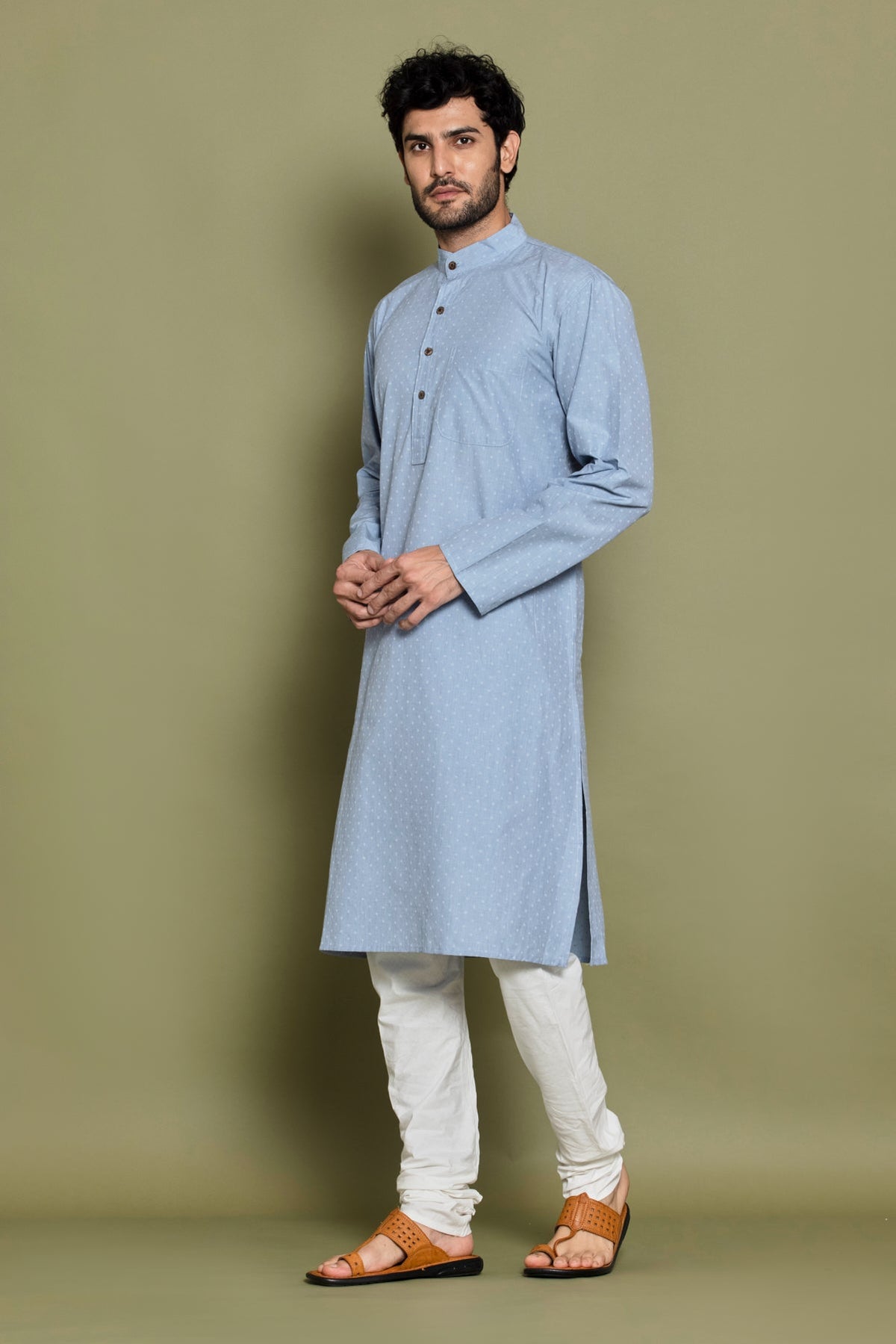 Light Blue Sky Polka Dot Printed Straight Kurta