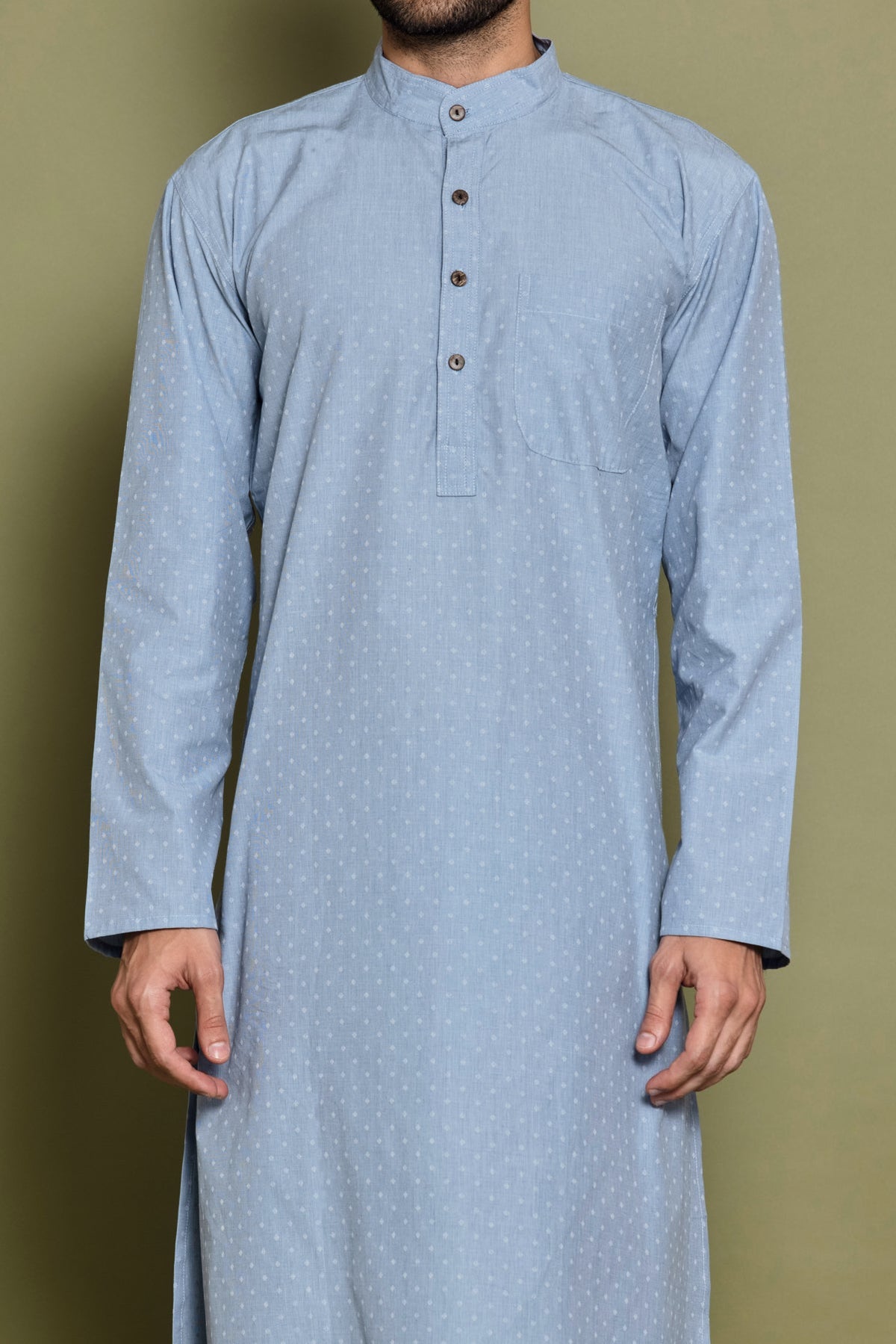 Light Blue Sky Polka Dot Printed Straight Kurta