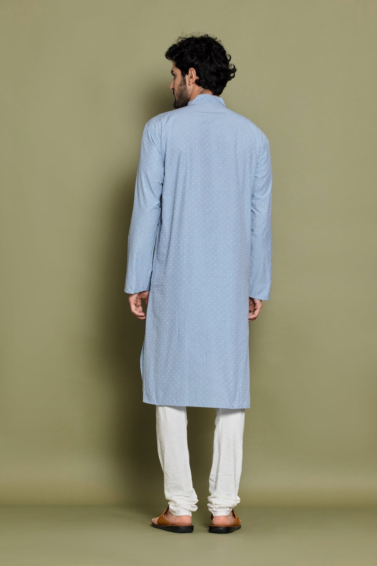 Light Blue Sky Polka Dot Printed Straight Kurta