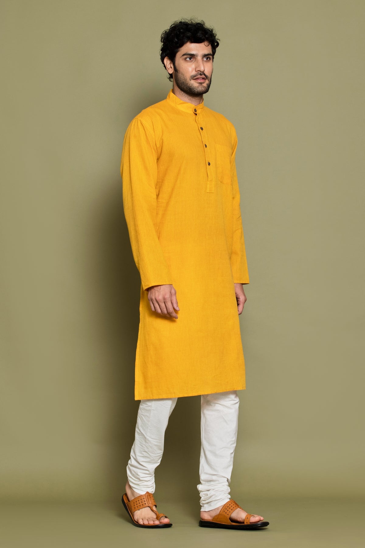 Yellow Striped Straight Kurta